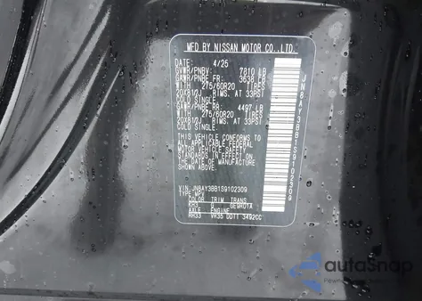 2025 Nissan Armada Sl 4Wd z USA, uszkodzony, nr VIN JN8AY3BB1S9102309